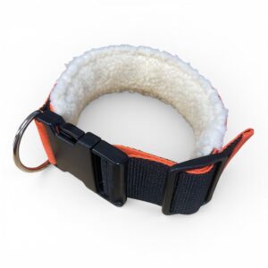 Large 50mm dog collar faux sheepskin lined orange & black