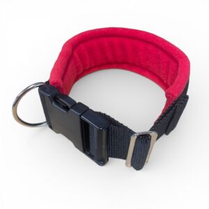 Large 50mm dog collar black with thick red fleece